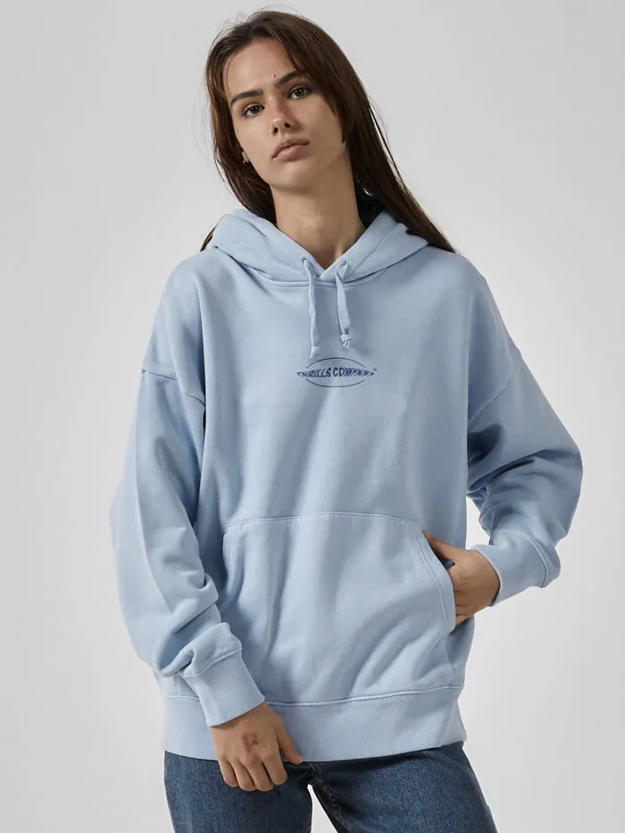 Womens Orbit Fleece Hood Powder Blue Thrills Sweaters and Fleece
