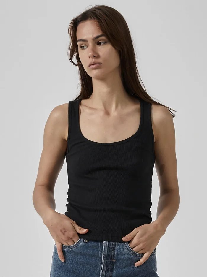 Womens Plunge Rib Tank Black Thrills Tops and Tees