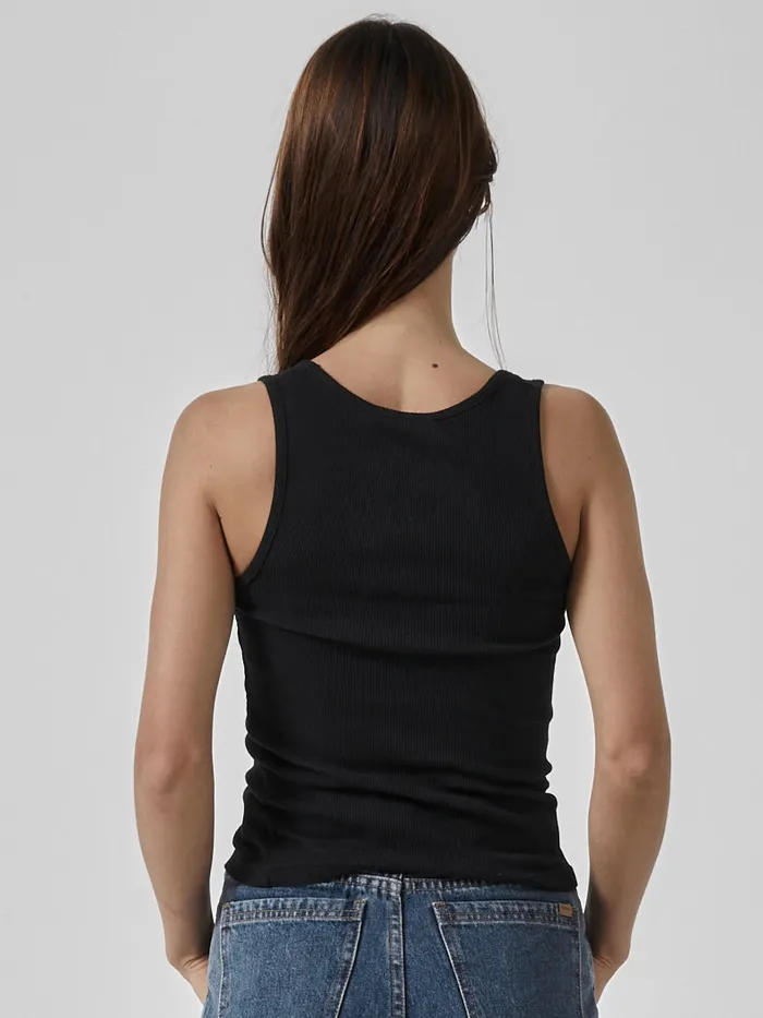 Womens Plunge Rib Tank Black Thrills Tops and Tees