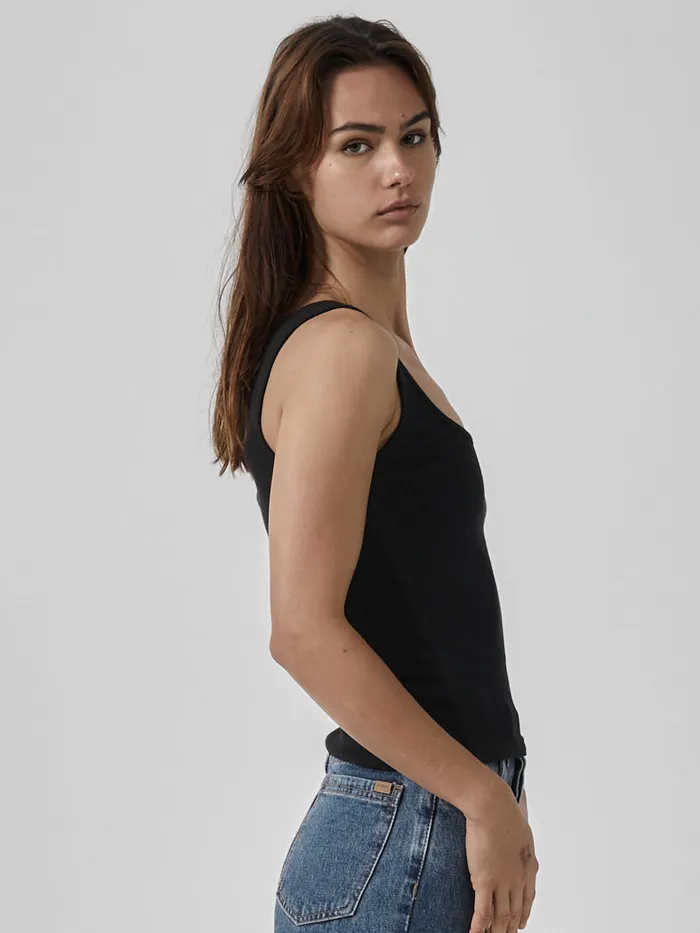 Womens Plunge Rib Tank Black Thrills Tops and Tees