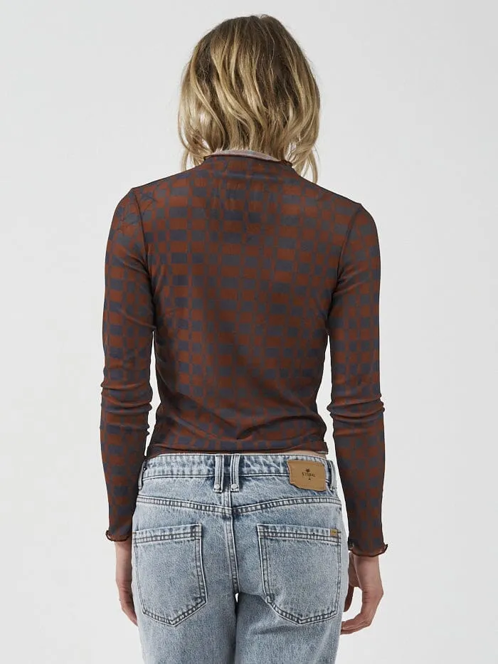 Womens Revel Mesh Turtleneck Navy Thrills Tops and Tees