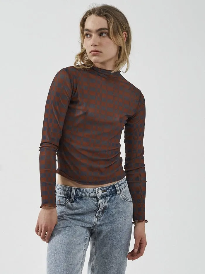 Womens Revel Mesh Turtleneck Navy Thrills Tops and Tees