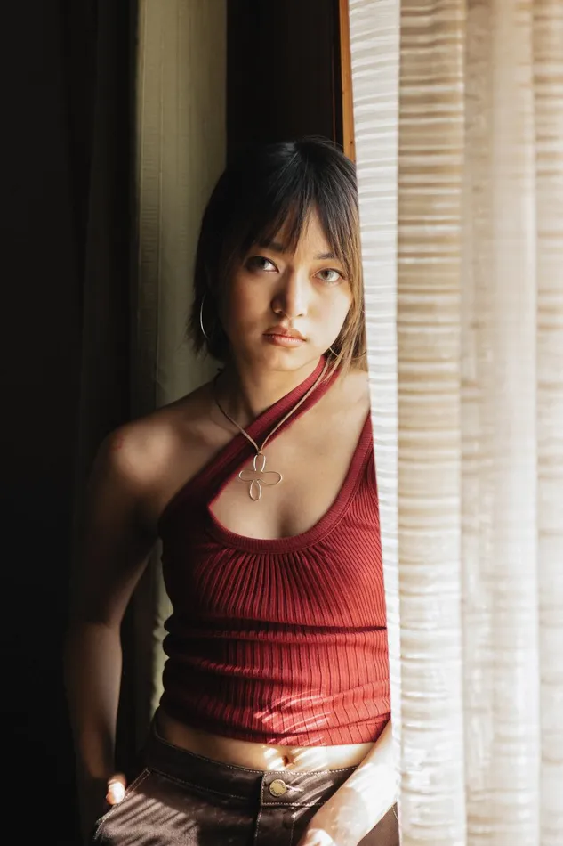 Womens Ribbed Plunge Tank Ruby Wine Thrills Tops and Tees