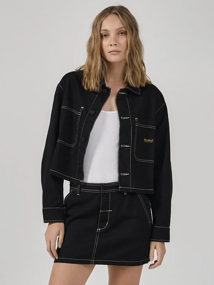 Womens Union Crop Overshirt Black Thrills Jackets