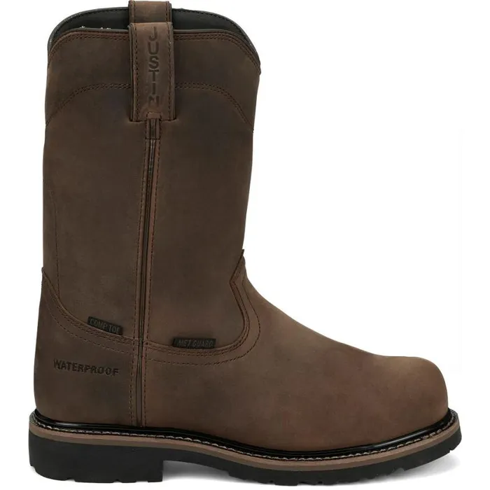 Work Men Justin Boots Pulley 10034 Comp Toe Met Guard Waterproof Whiskey Brown 040brown041