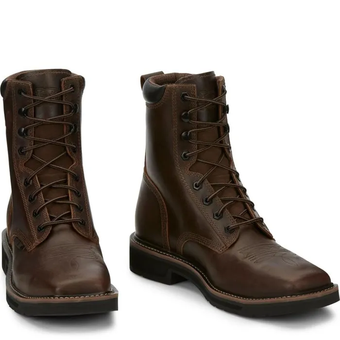 Work Men Justin Boots Pulley 8034 Steel Toe LaceUp Work Boot Aged Bark 040brown041