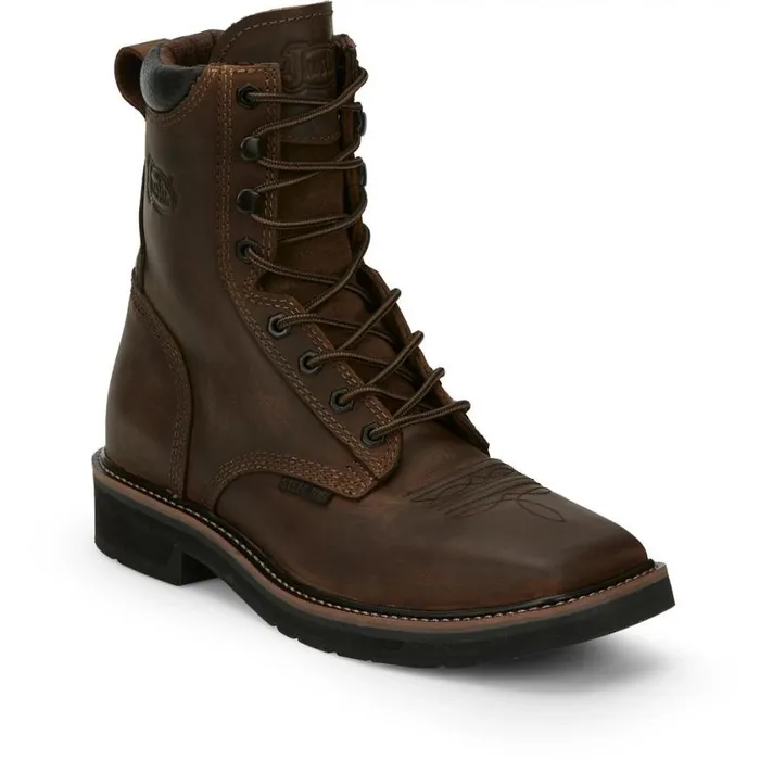 Work Men Justin Boots Pulley 8034 Steel Toe LaceUp Work Boot Aged Bark 040brown041