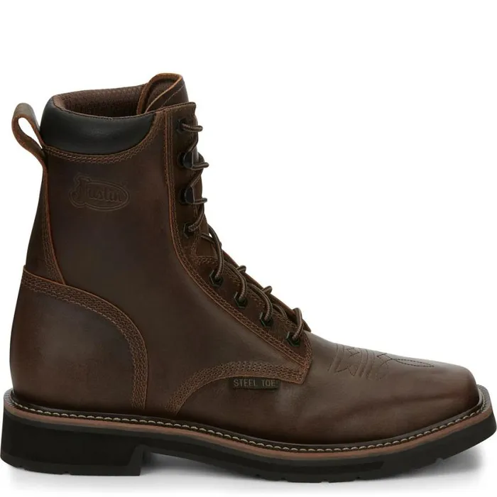 Work Men Justin Boots Pulley 8034 Steel Toe LaceUp Work Boot Aged Bark 040brown041