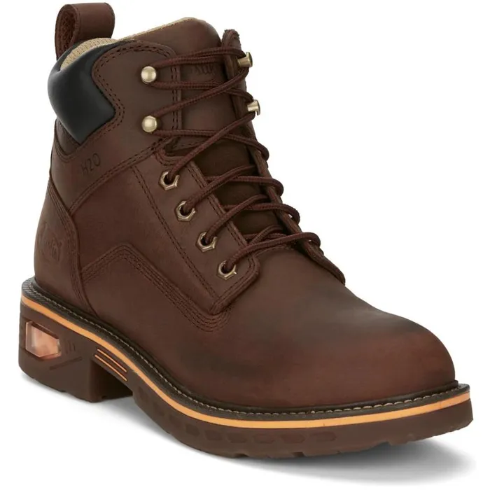 Work Men Justin Boots Resistor 6034 Waterproof Lace Up Work Boot Hickory Brown 040brown041