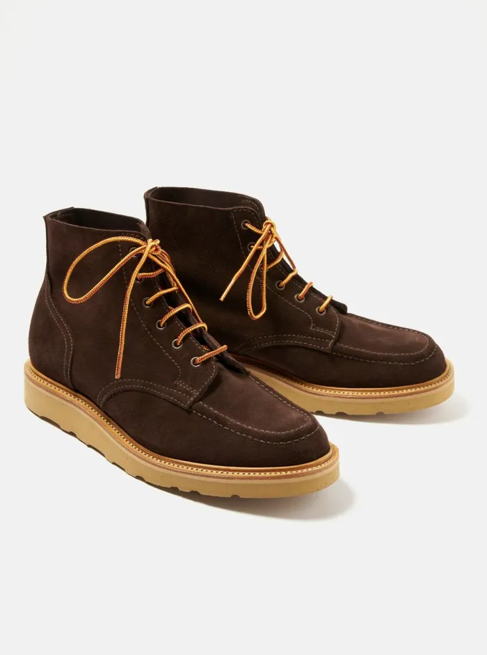 X Sanders Wilson Derby Boot In Mocha Reverse Suede Men Universal Works Footwear