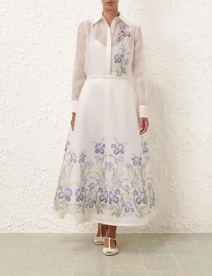 Zimmermann Clothing Natura Flare Skirt Blue Iris 8211 Women
