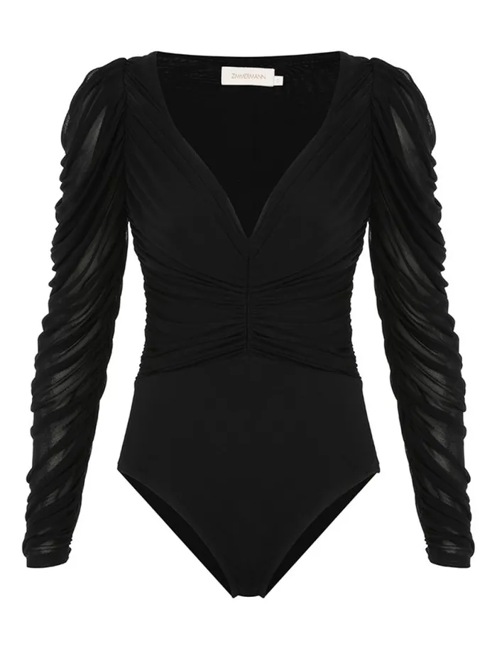 Zimmermann Clothing Natura Gathered Bodysuit Black 8211 Women