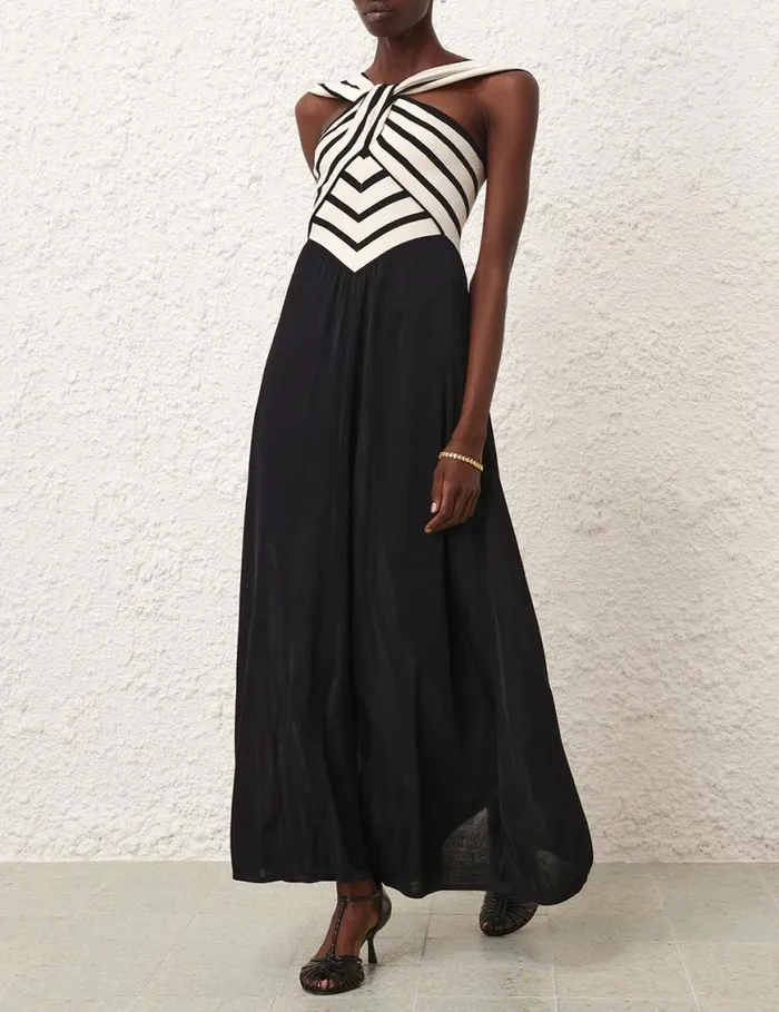 Zimmermann Clothing Natura Halter Neck Midi Dress Chevron 8211 Women