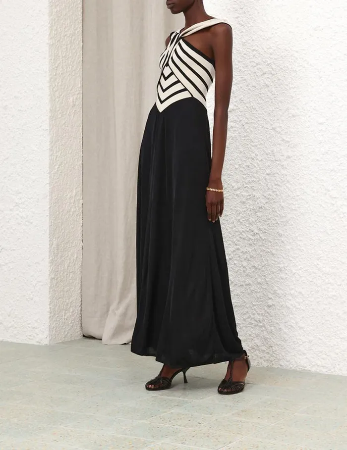 Zimmermann Clothing Natura Halter Neck Midi Dress Chevron 8211 Women