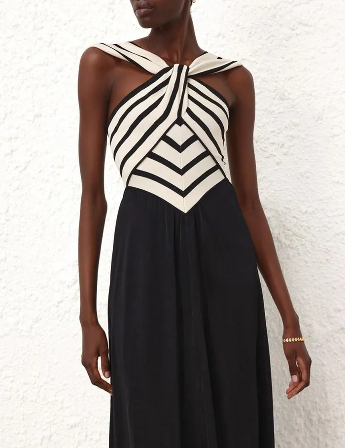 Zimmermann Clothing Natura Halter Neck Midi Dress Chevron 8211 Women