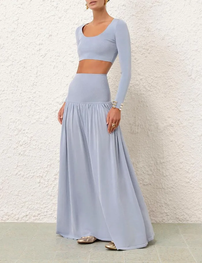 Zimmermann Clothing Natura Metallic Midi Skirt Blue 8211 Women