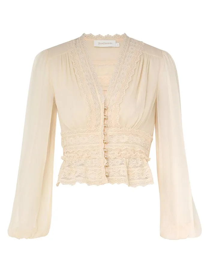 Zimmermann Clothing Natura V Neck Button Bodice Buff 8211 Women