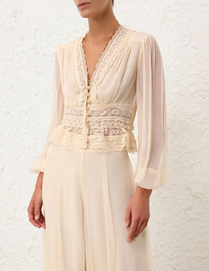 Zimmermann Clothing Natura V Neck Button Bodice Buff 8211 Women