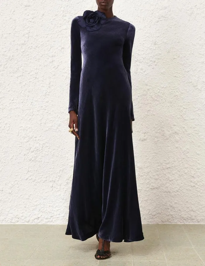 Zimmermann Clothing Natura Velvet Bias Slip Dress Navy 8211 Women