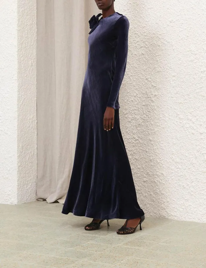 Zimmermann Clothing Natura Velvet Bias Slip Dress Navy 8211 Women