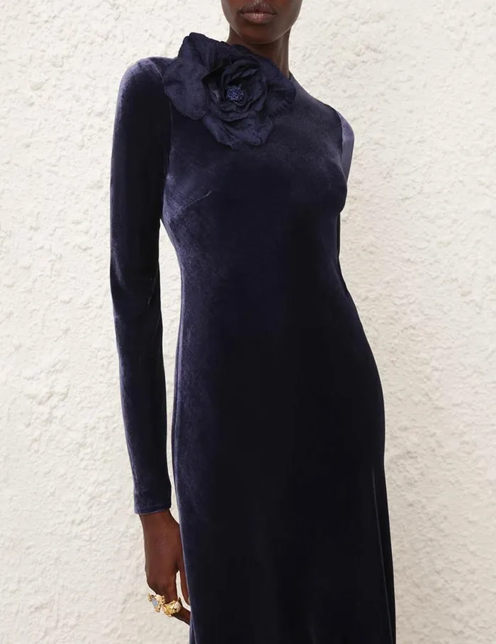 Zimmermann Clothing Natura Velvet Bias Slip Dress Navy 8211 Women