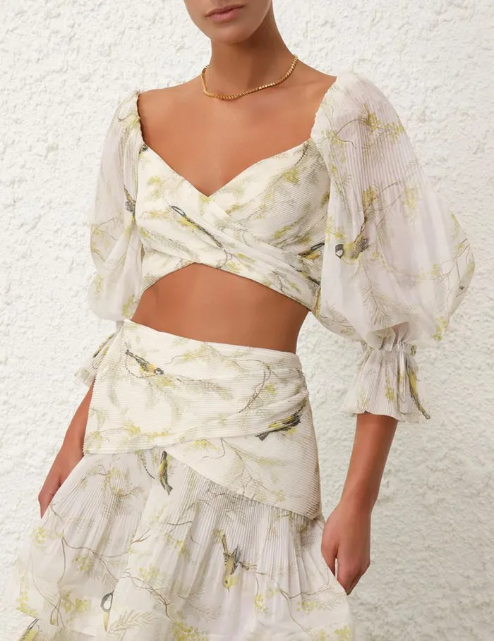 Zimmermann Clothing Pleated Bodice Acacia Birds 8211 Women