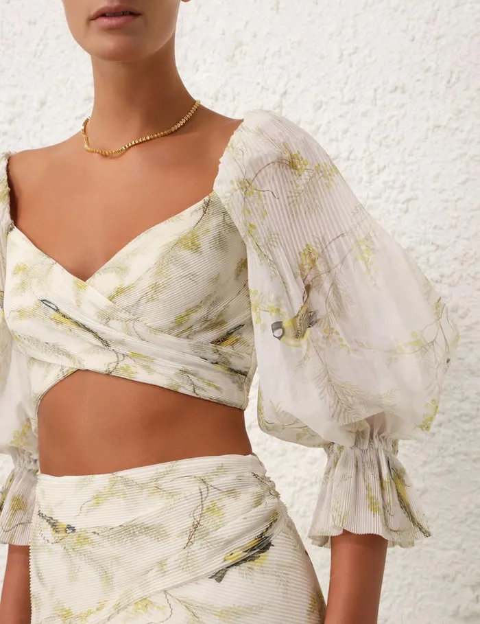 Zimmermann Clothing Pleated Bodice Acacia Birds 8211 Women