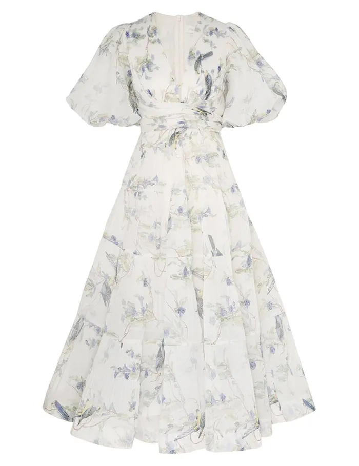 Zimmermann Clothing Pleated Midi Dress Blue Birds 8211 Women