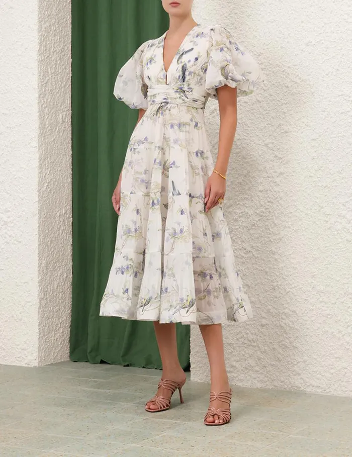 Zimmermann Clothing Pleated Midi Dress Blue Birds 8211 Women