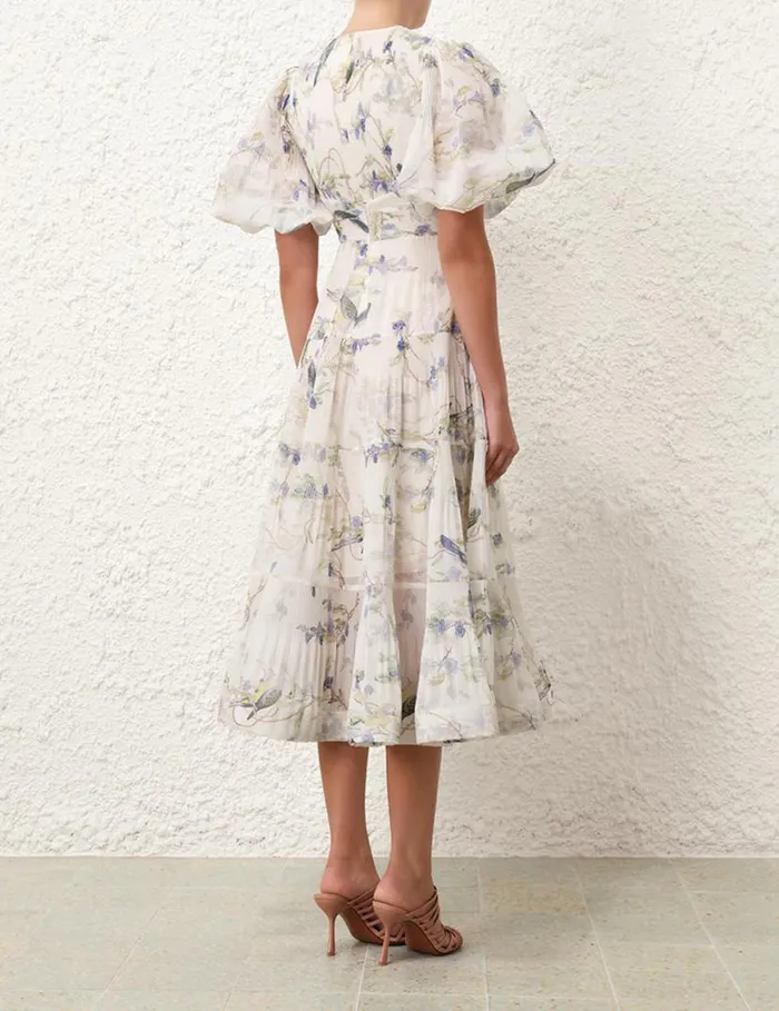 Zimmermann Clothing Pleated Midi Dress Blue Birds 8211 Women