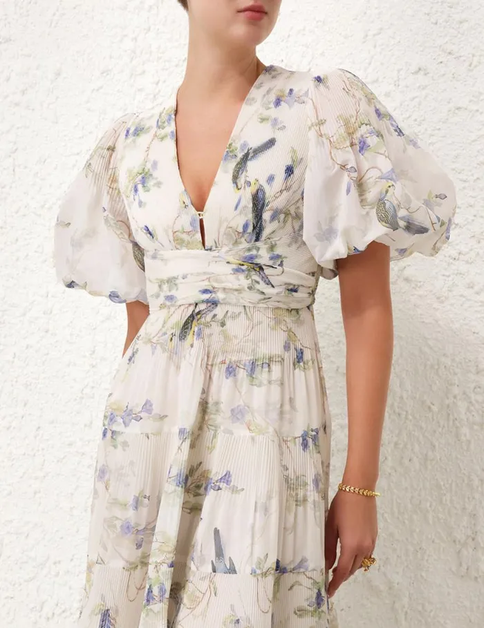Zimmermann Clothing Pleated Midi Dress Blue Birds 8211 Women