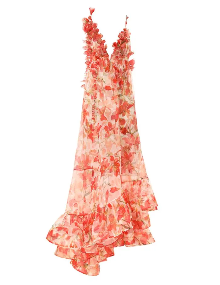 Zimmermann Clothing Tranquillity Floral Strap Gown Red Lily 8211 Women