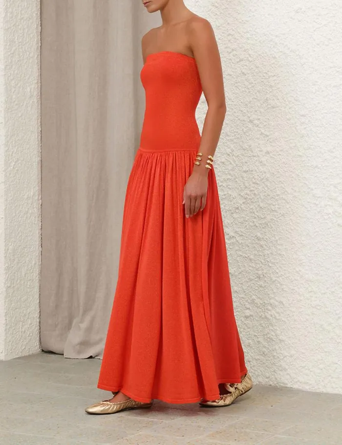 Zimmermann Clothing Tranquillity Metallic Dress Tomato 8211 Women