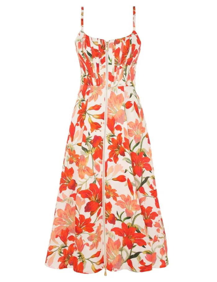 Zimmermann Clothing Tranquillity Zipped Midi Dress Red Lily 8211 Women