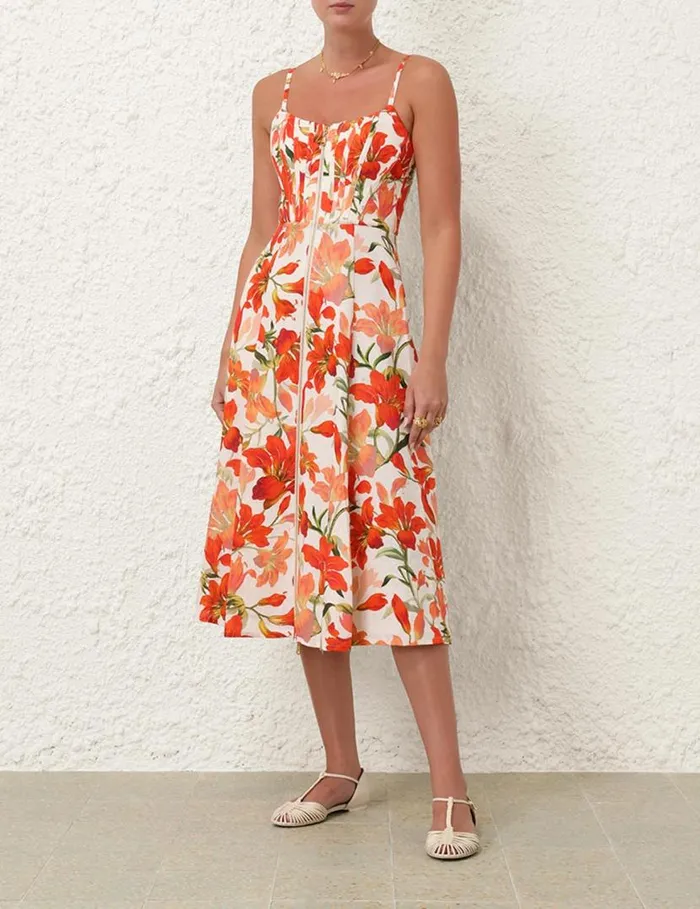 Zimmermann Clothing Tranquillity Zipped Midi Dress Red Lily 8211 Women