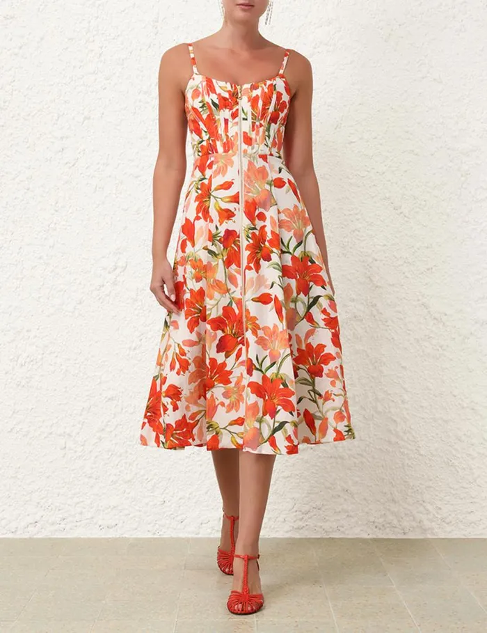 Zimmermann Clothing Tranquillity Zipped Midi Dress Red Lily 8211 Women