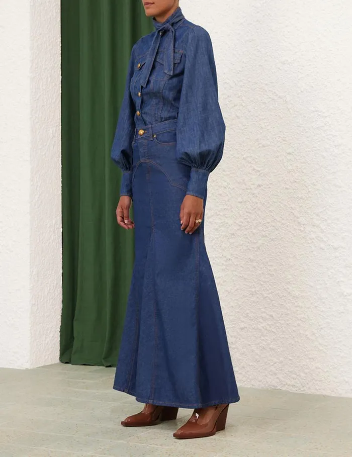 Zimmermann Denim Denim Maxi Skirt Railway Blue 8211 Women