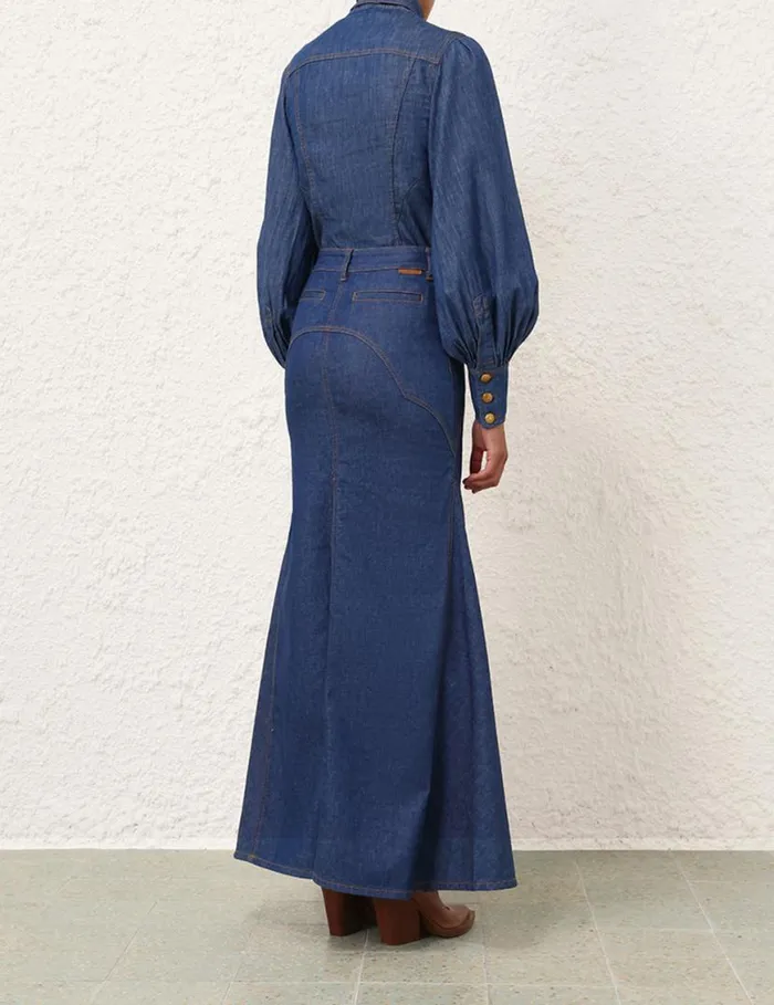 Zimmermann Denim Denim Maxi Skirt Railway Blue 8211 Women