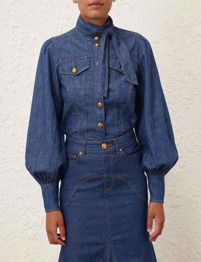 Zimmermann Denim Denim Maxi Skirt Railway Blue 8211 Women