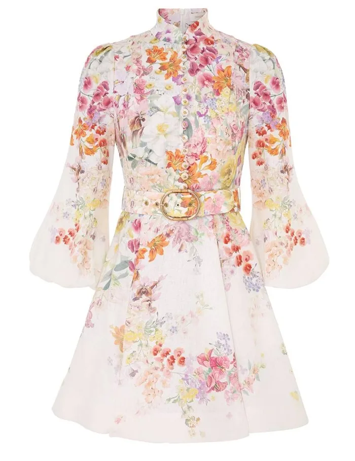Zimmermann Dresses Natura Buttoned Mini Dress Kaleidoscope Garden 8211 Women