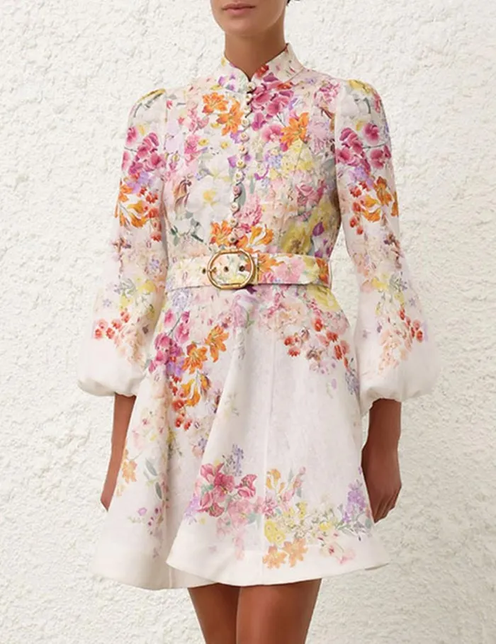 Zimmermann Dresses Natura Buttoned Mini Dress Kaleidoscope Garden 8211 Women