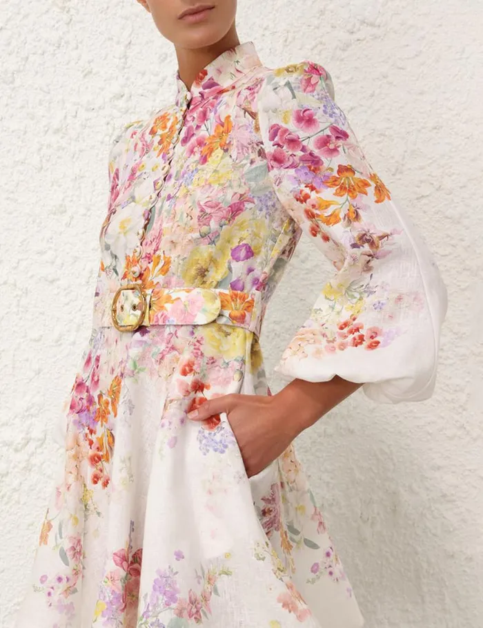 Zimmermann Dresses Natura Buttoned Mini Dress Kaleidoscope Garden 8211 Women