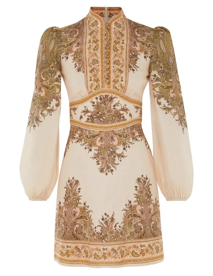Zimmermann Dresses Natura Buttoned Mini Dress Khaki Paisley 8211 Women