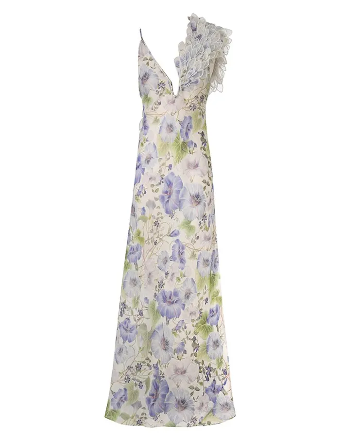 Zimmermann Dresses Natura Feather Slip Gown Blue Floral 8211 Women