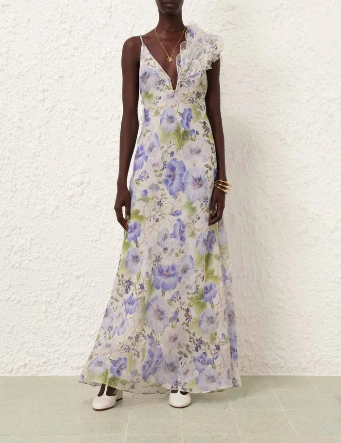 Zimmermann Dresses Natura Feather Slip Gown Blue Floral 8211 Women
