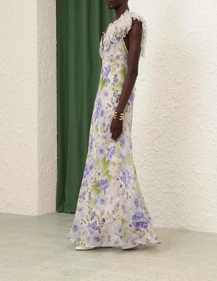 Zimmermann Dresses Natura Feather Slip Gown Blue Floral 8211 Women