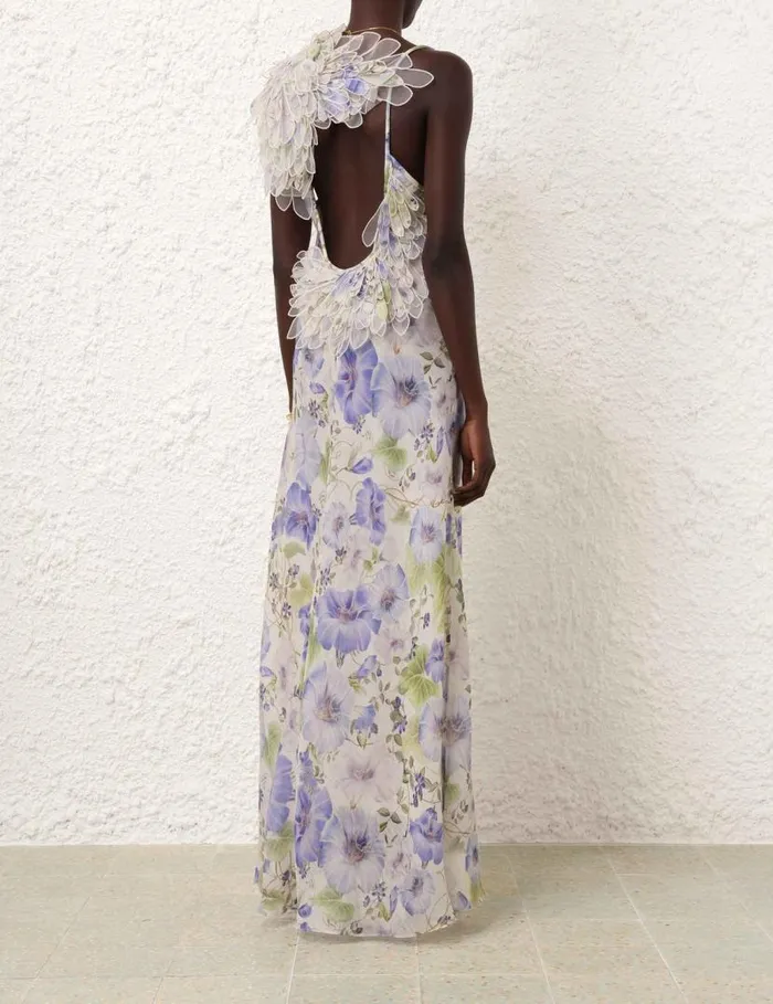 Zimmermann Dresses Natura Feather Slip Gown Blue Floral 8211 Women