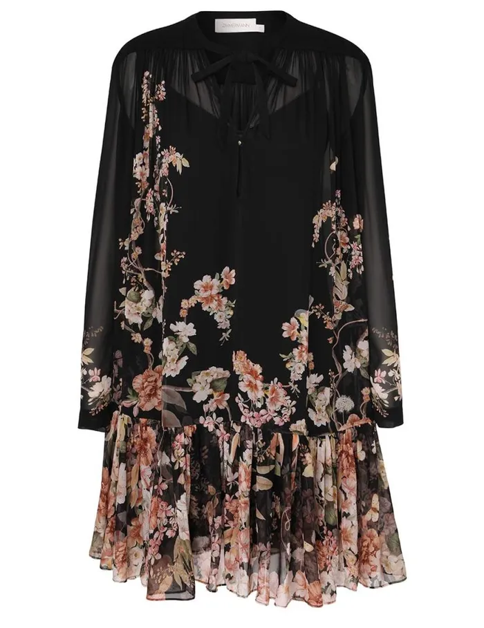 Zimmermann Dresses Natura Lantern Mini Dress Coral Garden Black 8211 Women