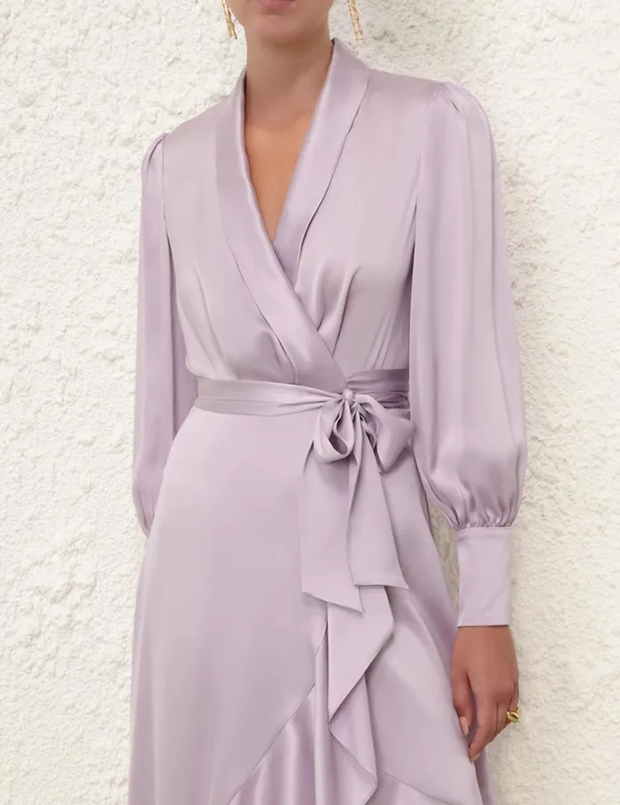 Zimmermann Dresses Silk Wrap Midi Dress Light Lavender 8211 Women
