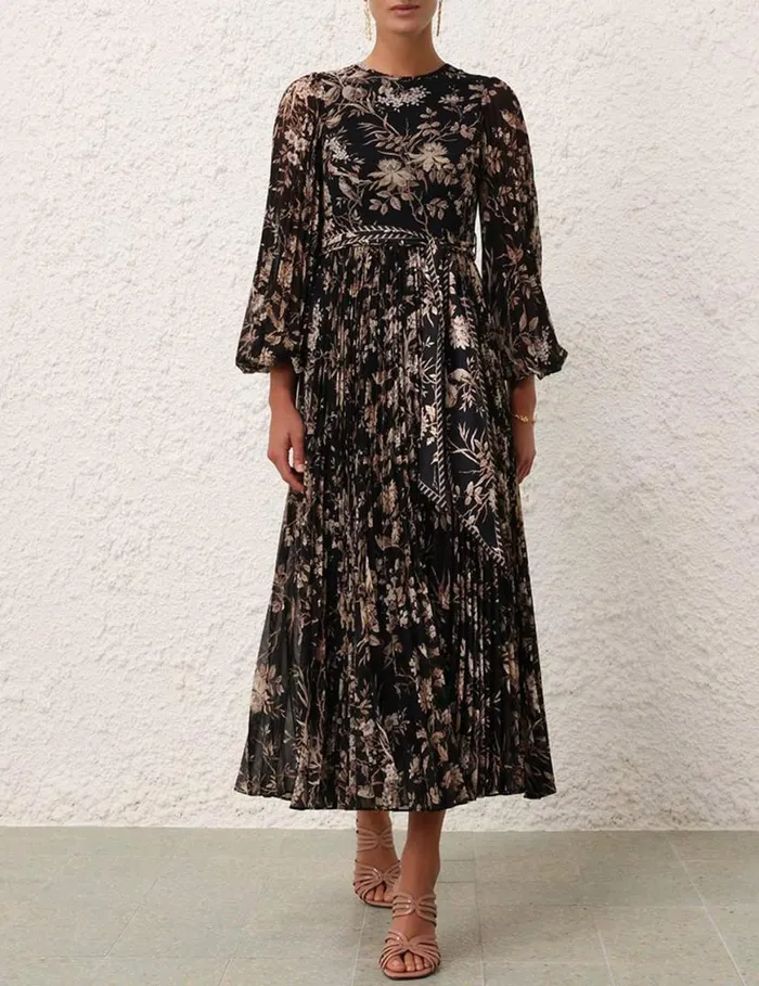 Zimmermann Dresses Sunray Long Sleeve Midi Black Mockingbird 8211 Women